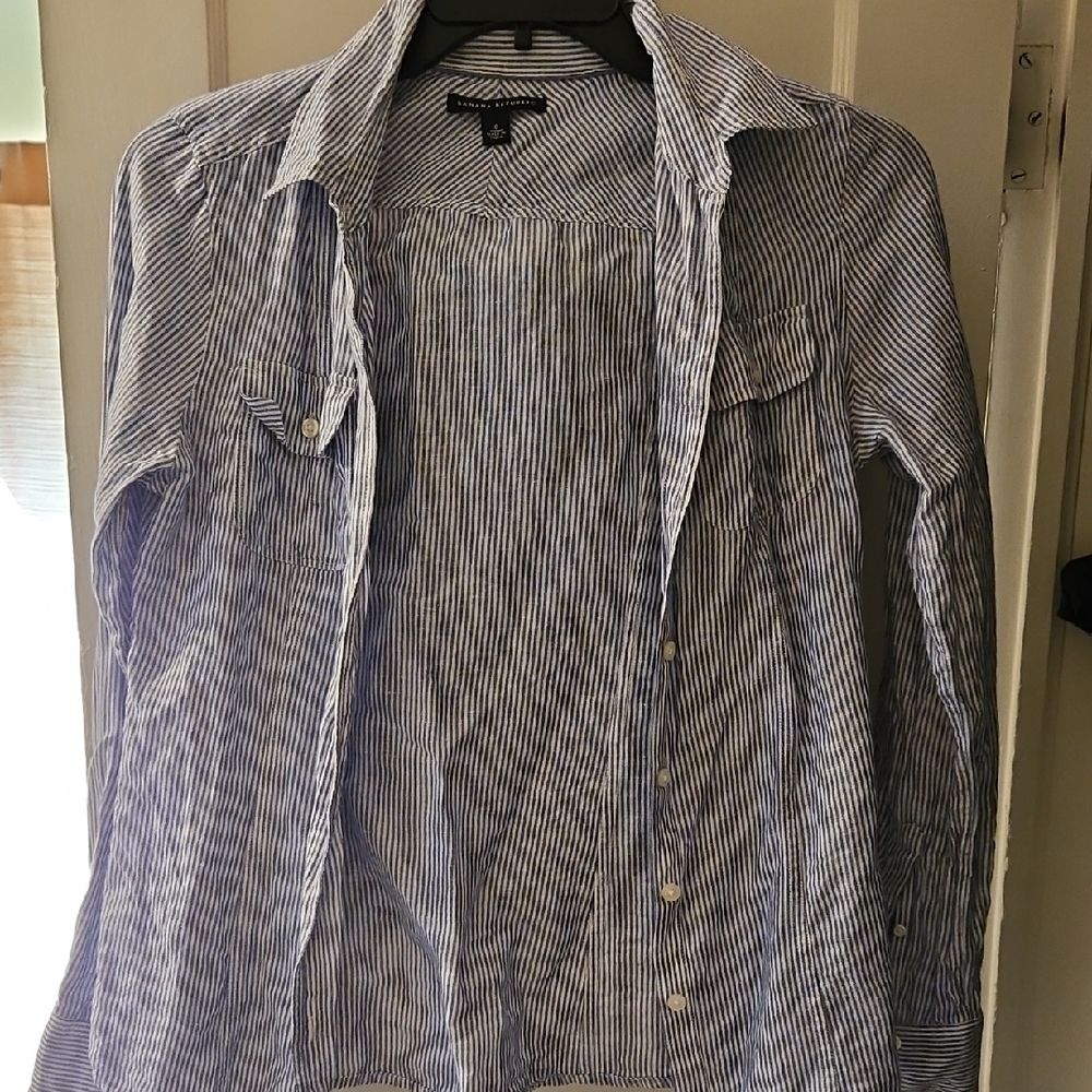 Banana Republic Blue and White Striped Shirt